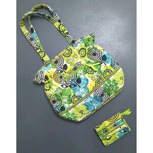 VERA BRADLEY 2012 LIMES UP GREEN  Tote Bag And Zipper Wallet Retired